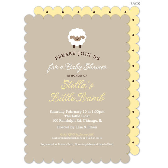 Yellow Little Lamb Shower Invitations